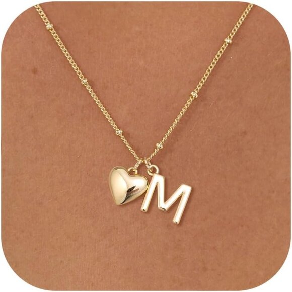 Stylish Gold Heart Initial Necklace - Perfect for Any Occasion, 16.5-Inch - Picture 1 of 8